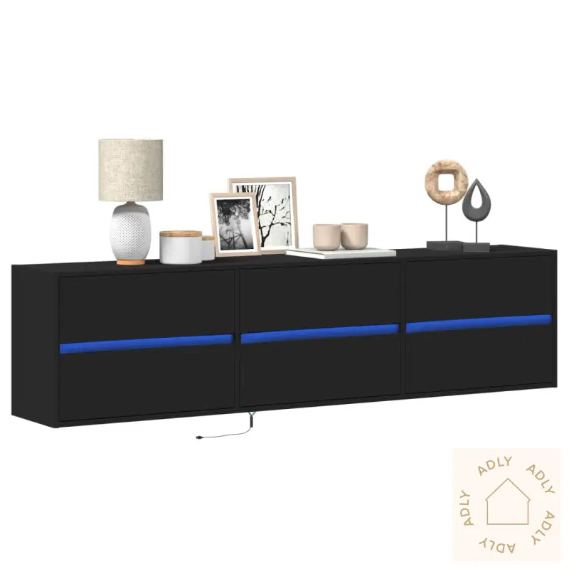 Vegghengt Tv-Benk Med Led Svart 180X31X45 Cm