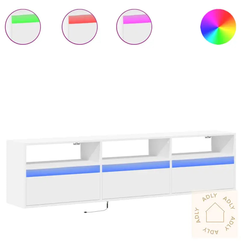 Vegghengt Tv-Benk Med Led Hvit 180X31X45 Cm