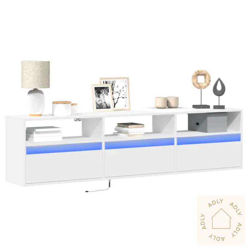 Vegghengt Tv-Benk Med Led Hvit 180X31X45 Cm