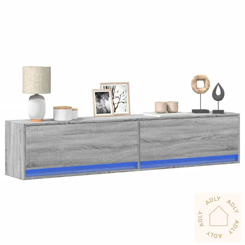 Vegghengt Tv-Benk Med Led Grå Sonoma 180X31X38 Cm