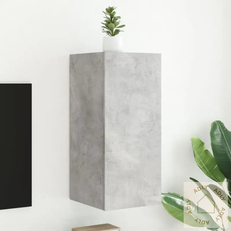 Vegghengt Tv-Benk Med Led-Lys Betonggrå 30,5X35X70 Cm