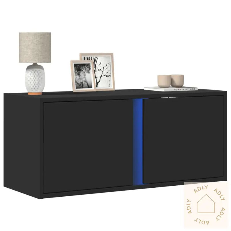 Vegghengt Tv-Benk Med Led Svart 80X31X35 Cm