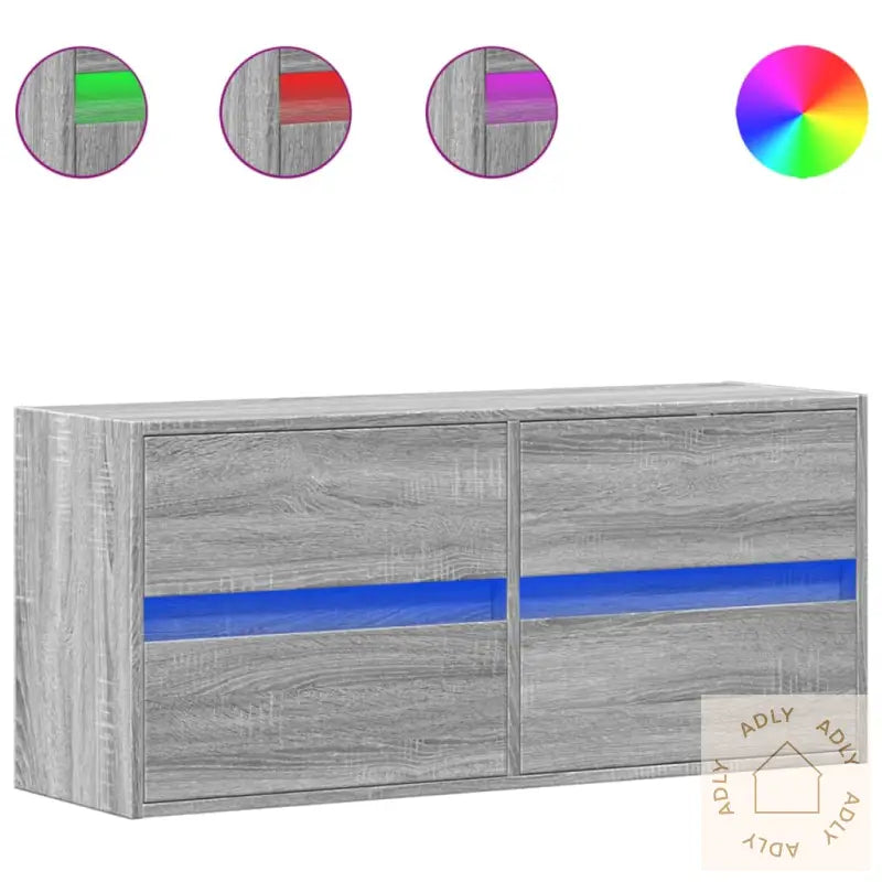 Vegghengt Tv-Benk Med Led Grå Sonoma 100X31X45 Cm