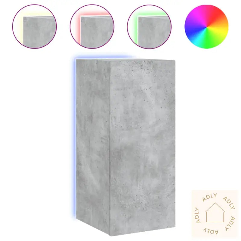Vegghengt Tv-Benk Med Led-Lys Betonggrå 30,5X35X70 Cm