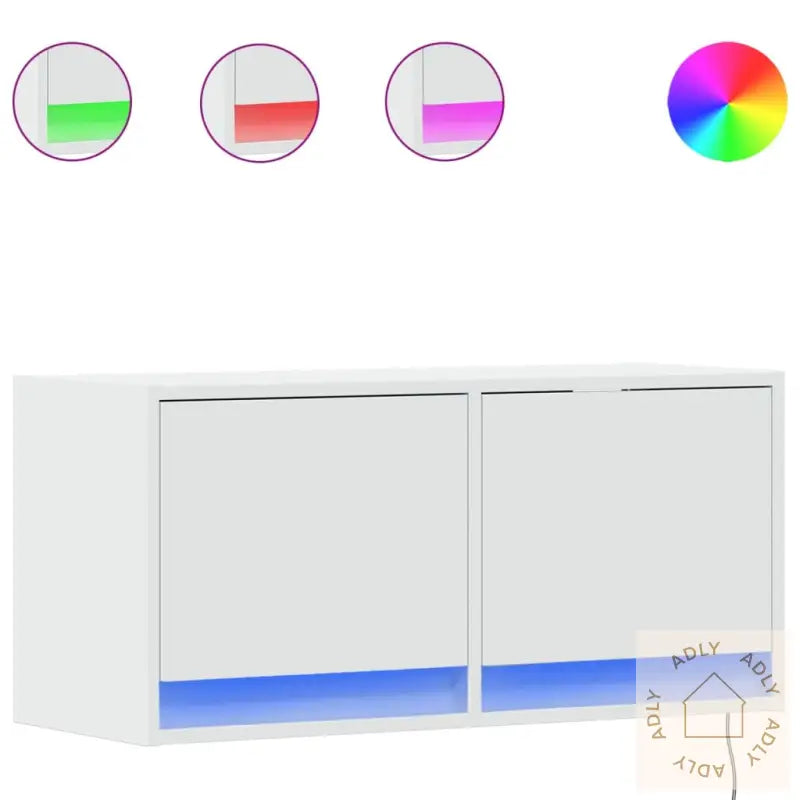 Vegghengt Tv-Benk Med Led Hvit 80X31X35 Cm