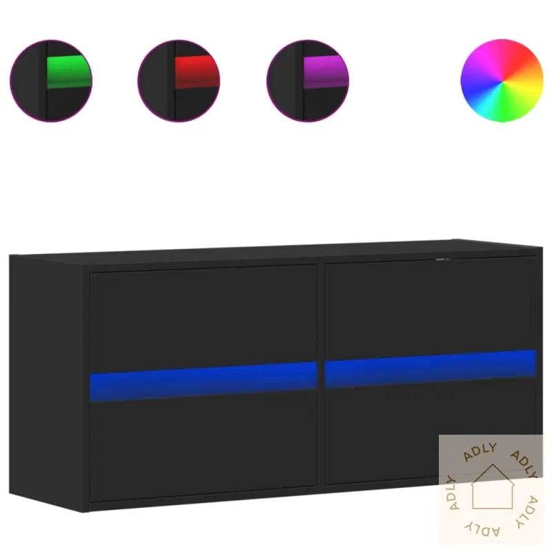 Vegghengt Tv-Benk Med Led Svart 100X31X45 Cm