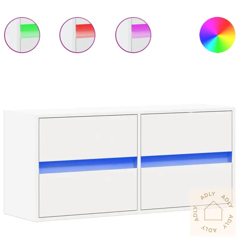 Vegghengt Tv-Benk Med Led Hvit 100X31X45 Cm