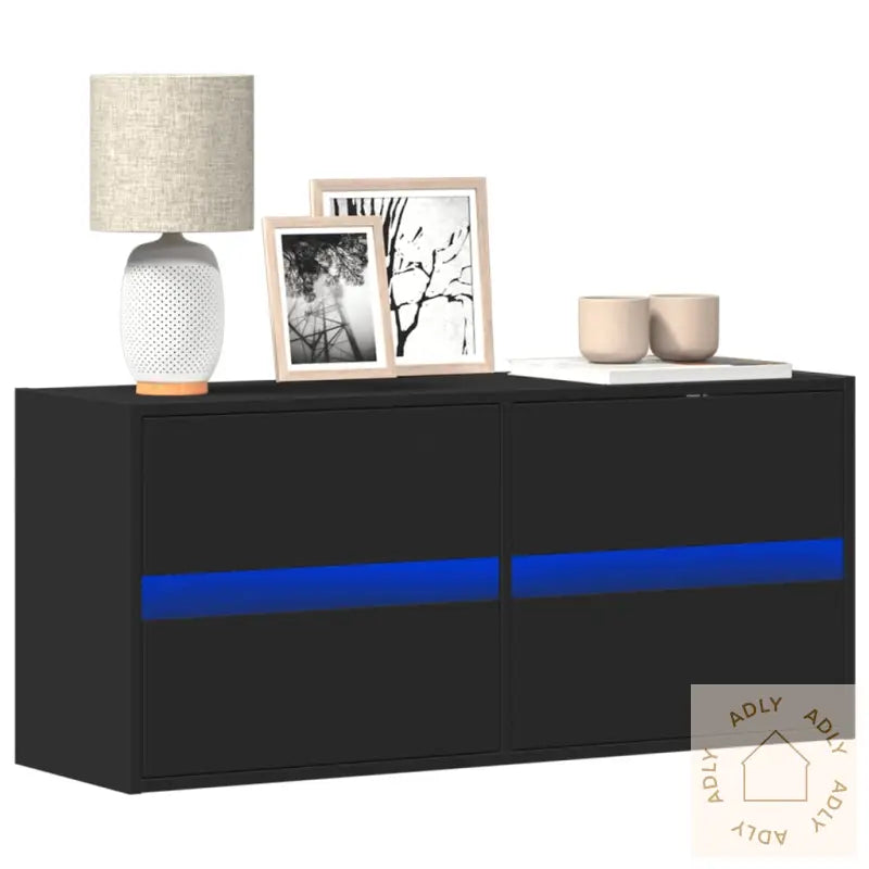 Vegghengt Tv-Benk Med Led Svart 100X31X45 Cm