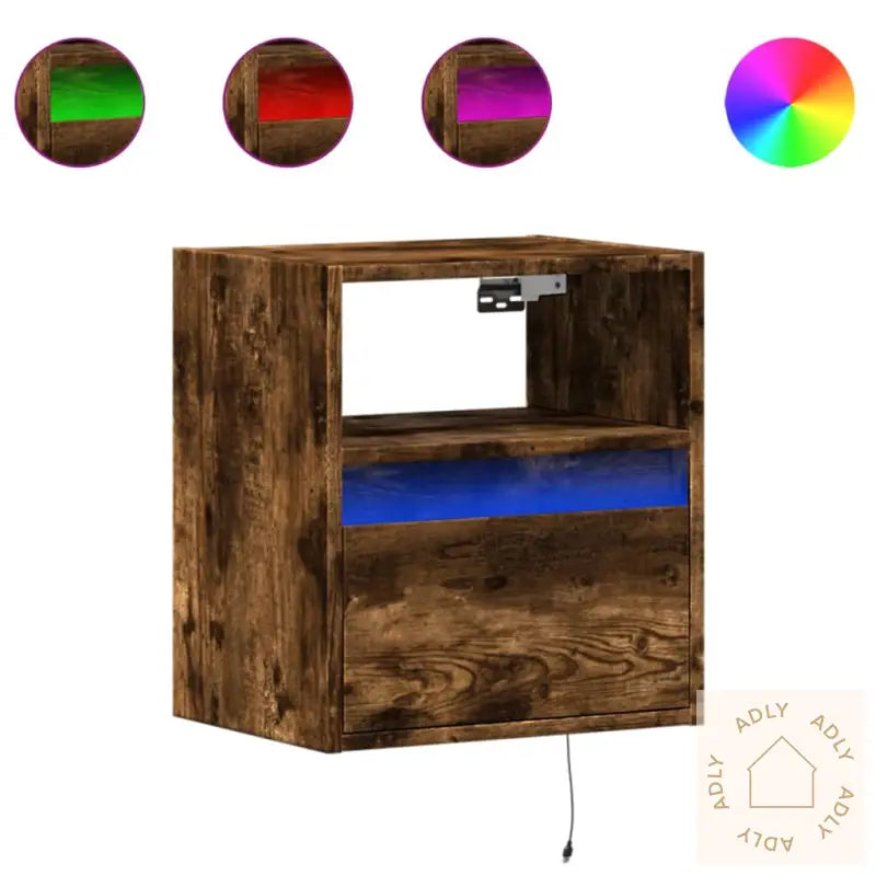 Vegghengt Tv-Benk Med Led Røkt Eik 41X31X45 Cm