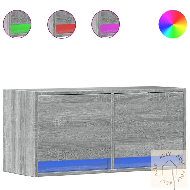 Vegghengt Tv-Benk Med Led Grå Sonoma 80X31X35 Cm