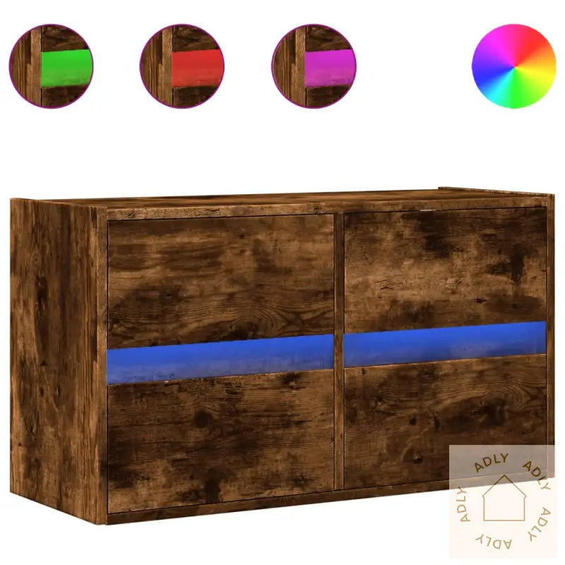 Vegghengt Tv-Benk Med Led Røkt Eik 80X31X45 Cm