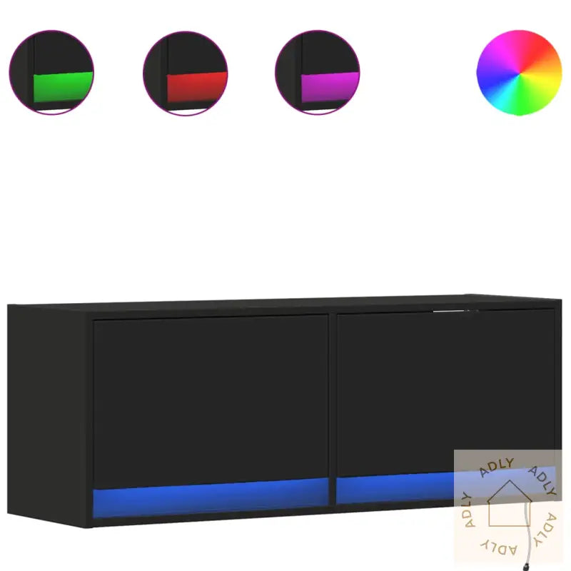 Vegghengt Tv-Benk Med Led Svart 100X31X35 Cm