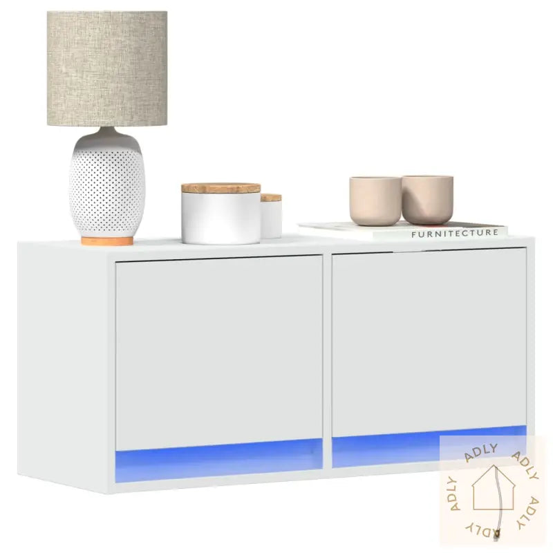 Vegghengt Tv-Benk Med Led Hvit 80X31X35 Cm