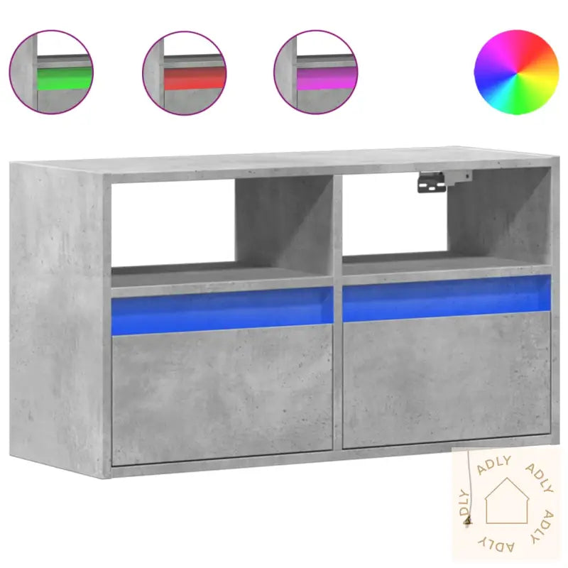 Vegghengt Tv-Benk Med Led-Lys Betonggrå 80X31X45 Cm
