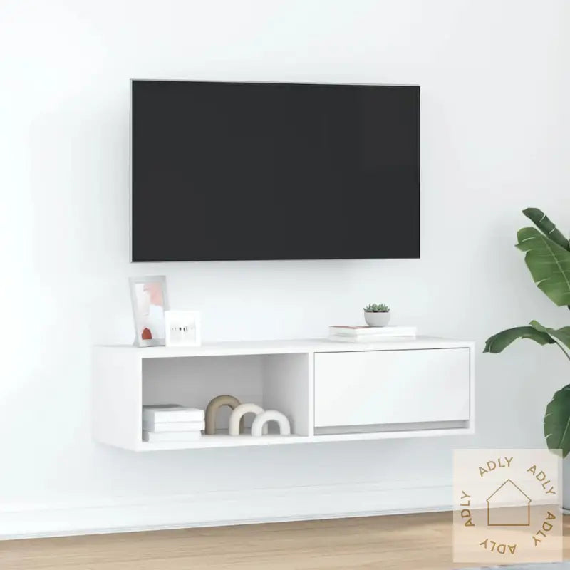 Tv-Benk Hvit 100X31X25,5 Cm Konstruert Tre