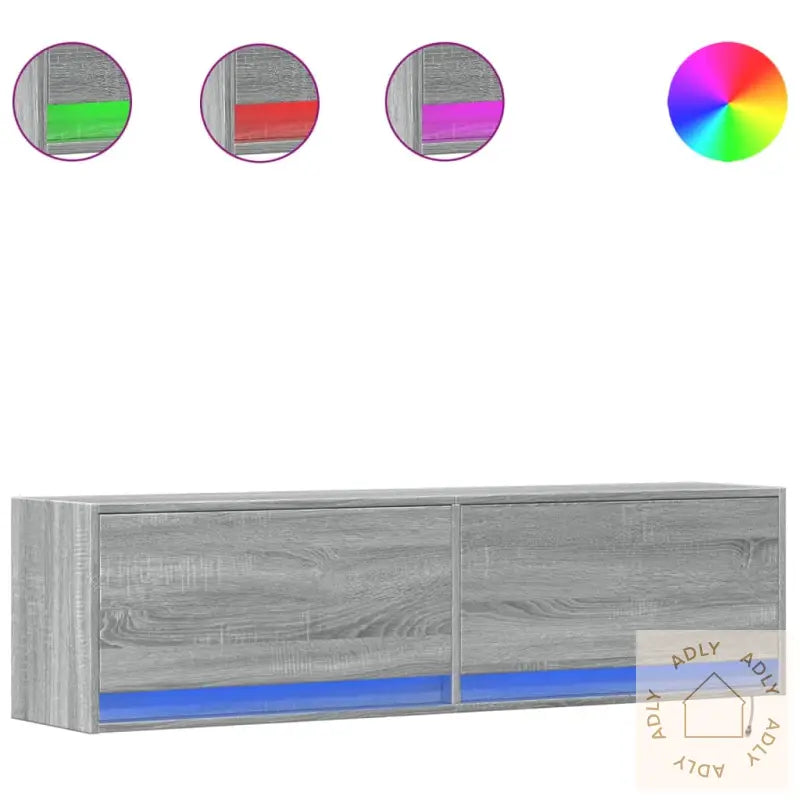 Vegghengt Tv-Benk Med Led Grå Sonoma 140X31X38 Cm
