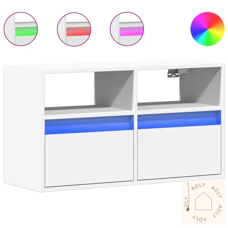 Vegghengt Tv-Benk Med Led Hvit 80X31X45 Cm