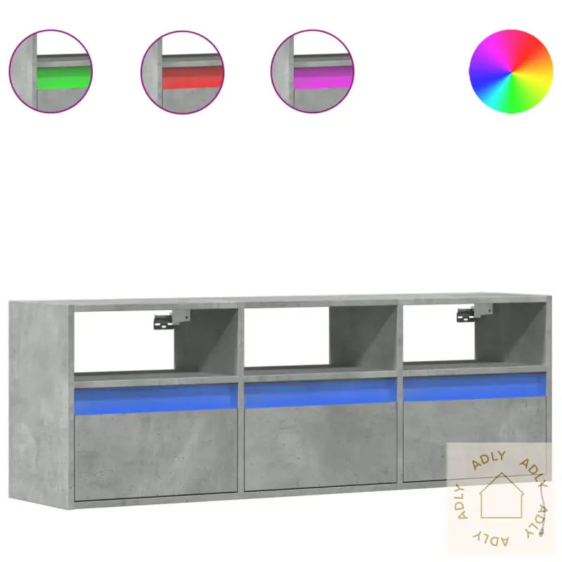 Vegghengt Tv-Benk Med Led-Lys Betonggrå 130X31X45 Cm