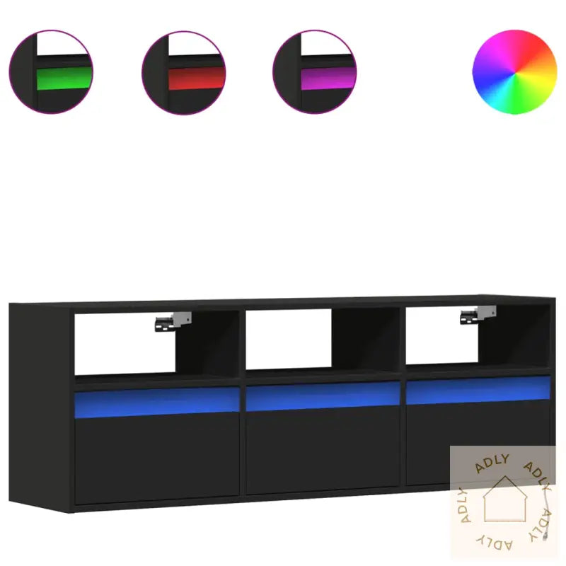 Vegghengt Tv-Benk Med Led Svart 130X31X45 Cm