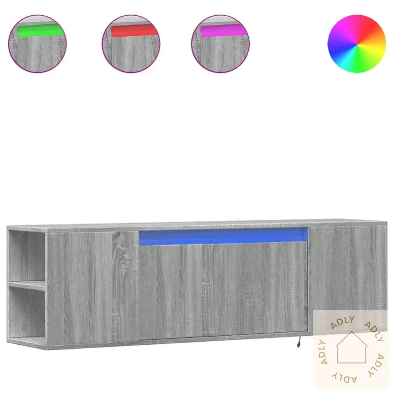 Vegghengt Tv-Benk Med Led Grå Sonoma 135X31X39,5 Cm