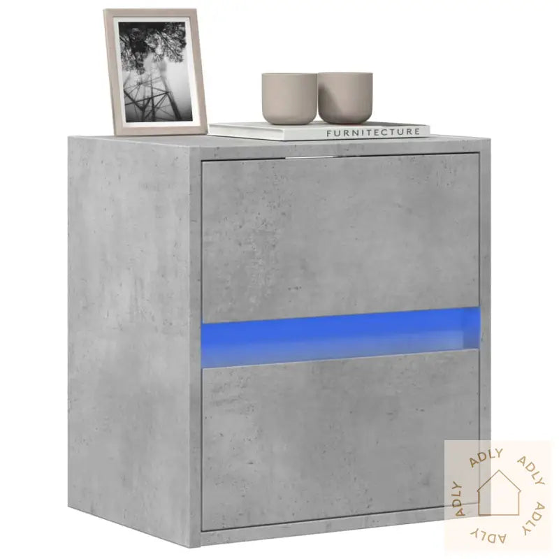 Vegghengt Tv-Benk Med Led-Lys Betonggrå 41X31X45 Cm