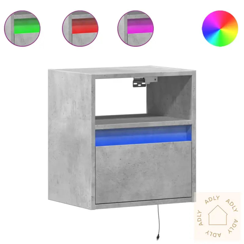 Vegghengt Tv-Benk Med Led-Lys Betonggrå 41X31X45 Cm