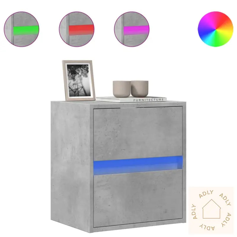 Vegghengt Tv-Benk Med Led-Lys Betonggrå 41X31X45 Cm