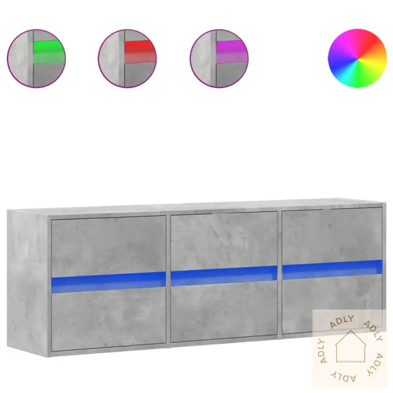 Vegghengt Tv-Benk Med Led-Lys Betonggrå 130X31X45 Cm