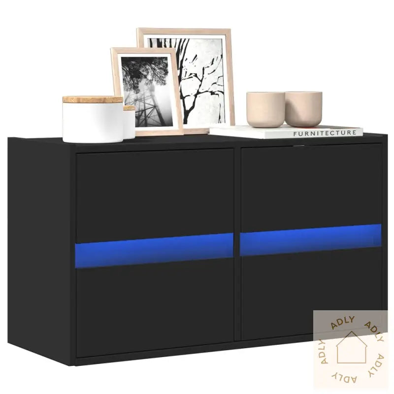 Vegghengt Tv-Benk Med Led Svart 80X31X45 Cm