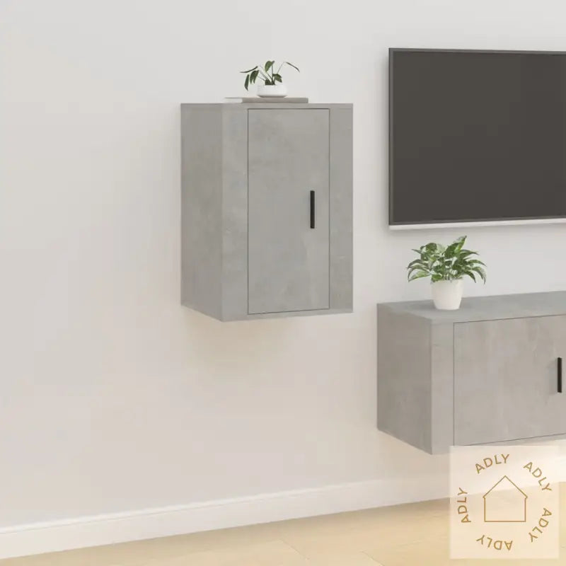 Vegghengt Tv-Benk Betonggrå 40X34,5X60 Cm