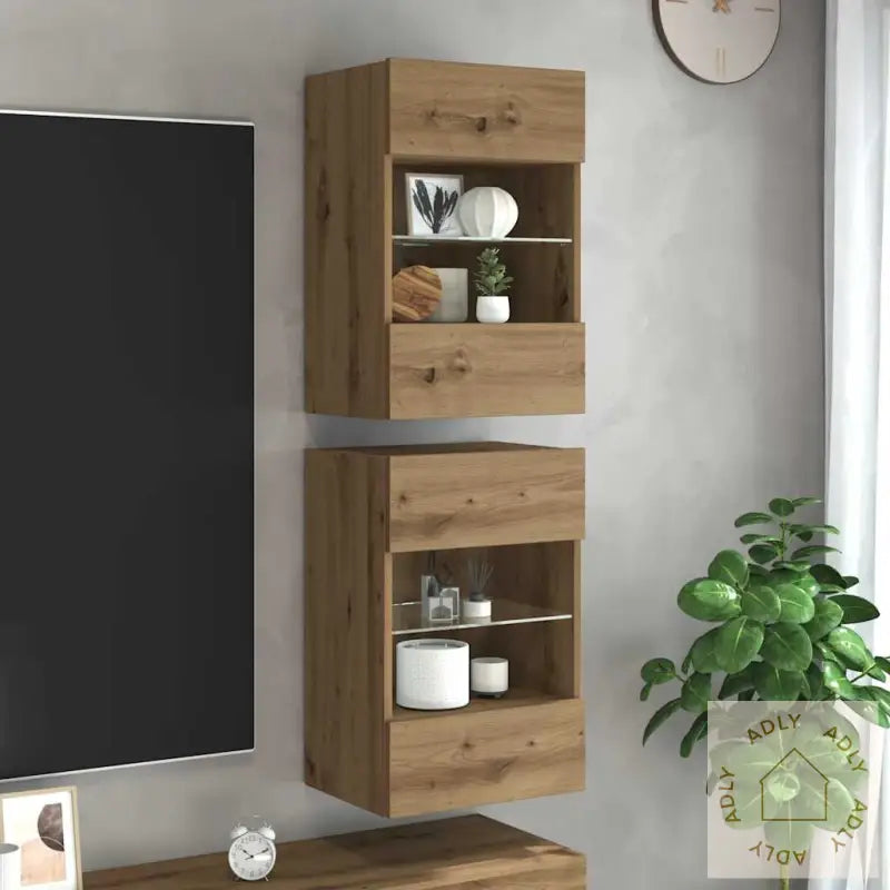 Tv-Benker Med Led-Lys 2 Stk Artisan Eik 40X30X60,5 Cm