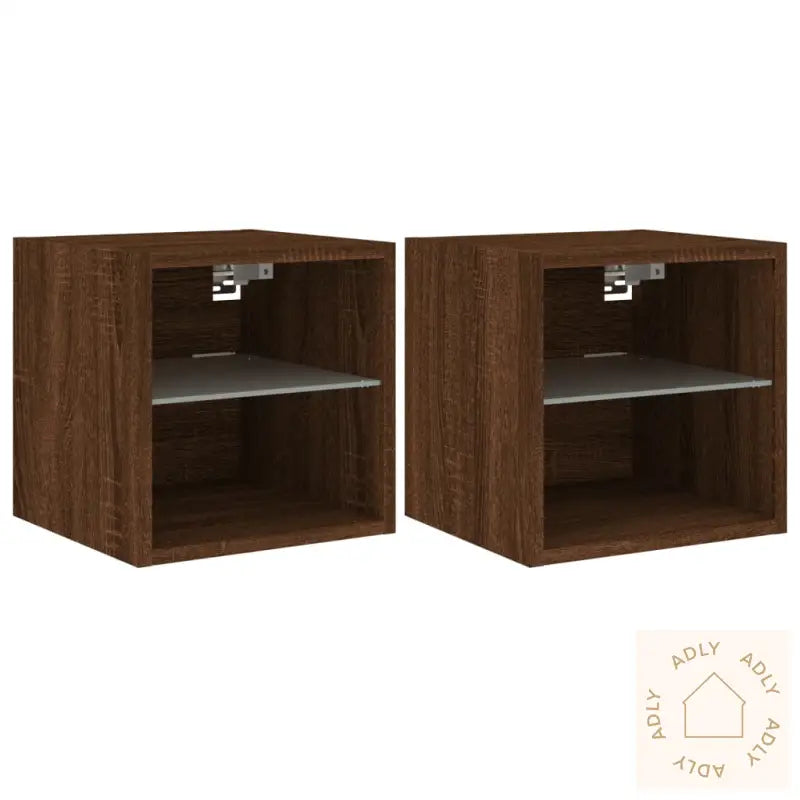 Vegghengt Tv-Benk Med Led 2 Stk Brun Eik 30X28,5X30 Cm