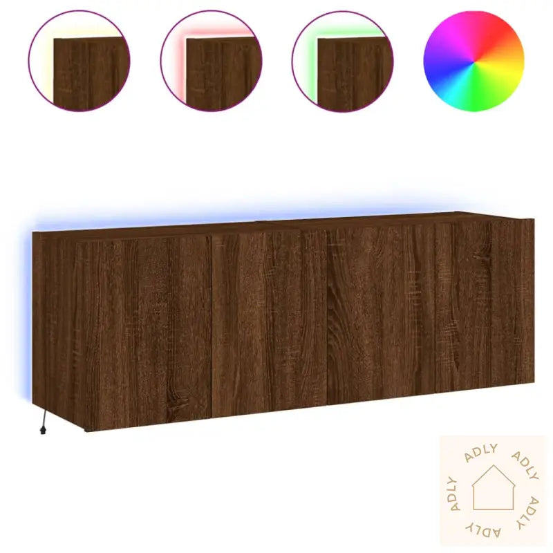 Vegghengte Tv-Benker Med Led 2 Stk Brun Eik 60X35X41 Cm
