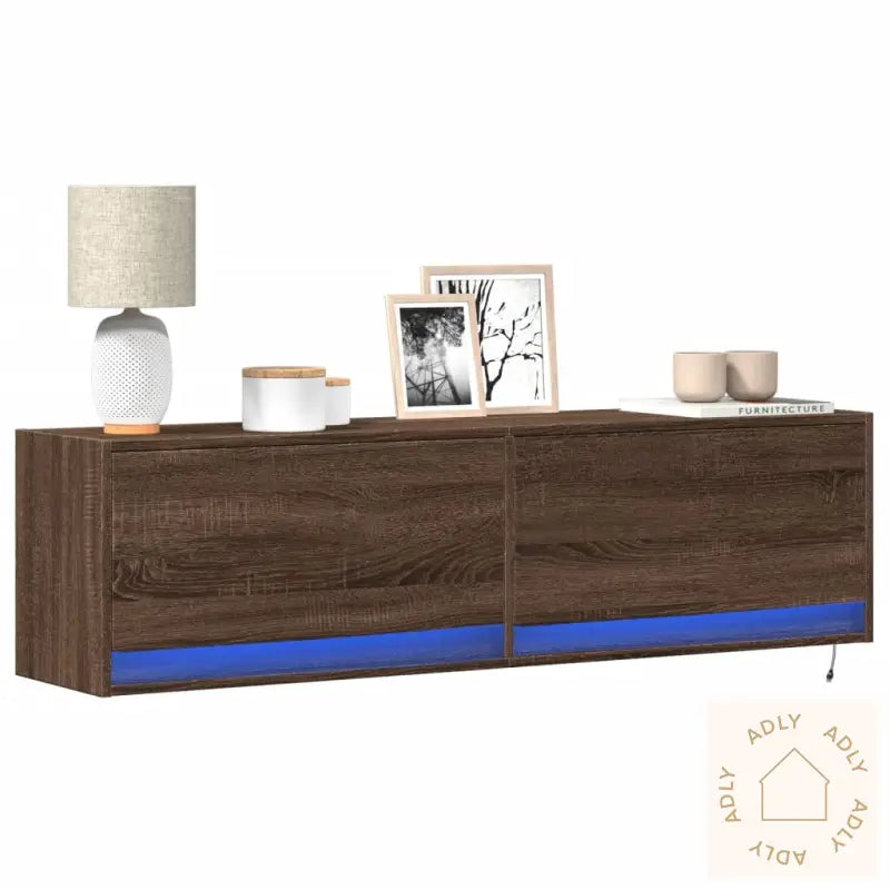 Vegghengt Tv-Benk Med Led Brun Eik 140X31X38 Cm