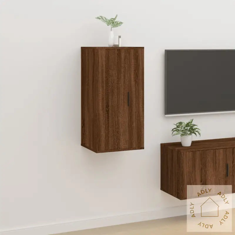 Vegghengt Tv-Benk Brun Eik 40X34,5X80 Cm