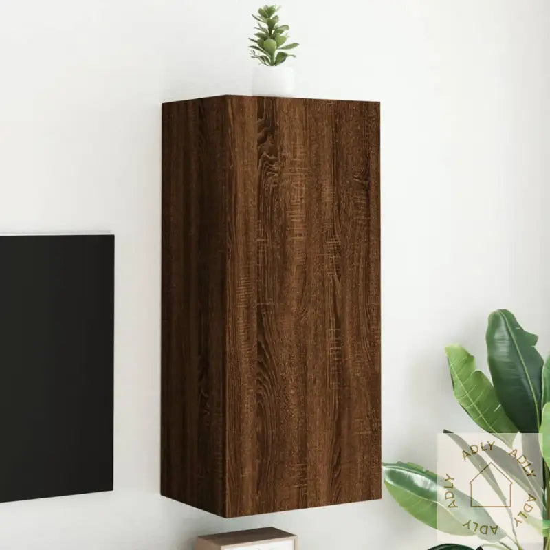 Vegghengt Tv-Benk Brun Eik 40,5X30X90 Cm Konstruert Tre