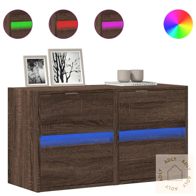 Vegghengte Tv-Benker Med Led 2 Stk Brun Eik 41X31X45 Cm