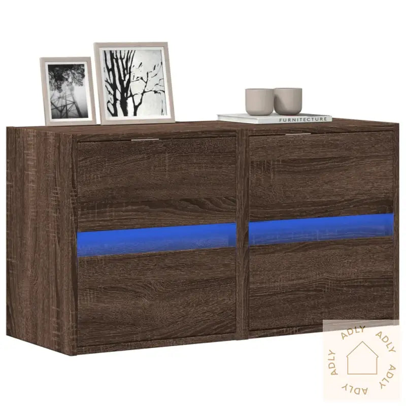 Vegghengte Tv-Benker Med Led 2 Stk Brun Eik 41X31X45 Cm