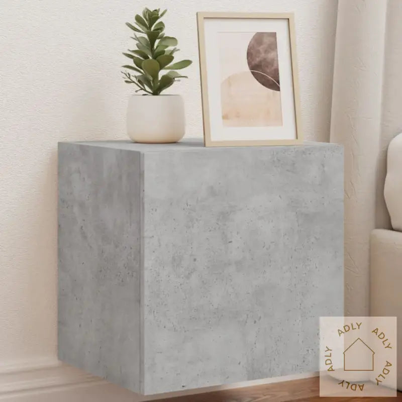 Vegghengt Tv-Benk Med Led-Lys Betonggrå 40,5X35X40 Cm