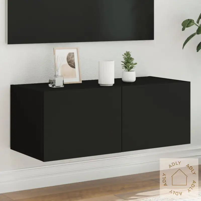 Vegghengt Tv-Benk Med Led Svart 80X35X31 Cm