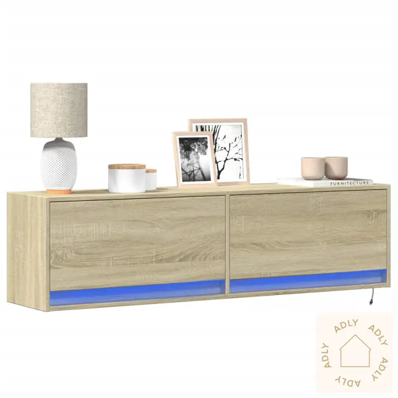 Vegghengt Tv-Benk Med Led Sonoma Eik 140X31X38 Cm