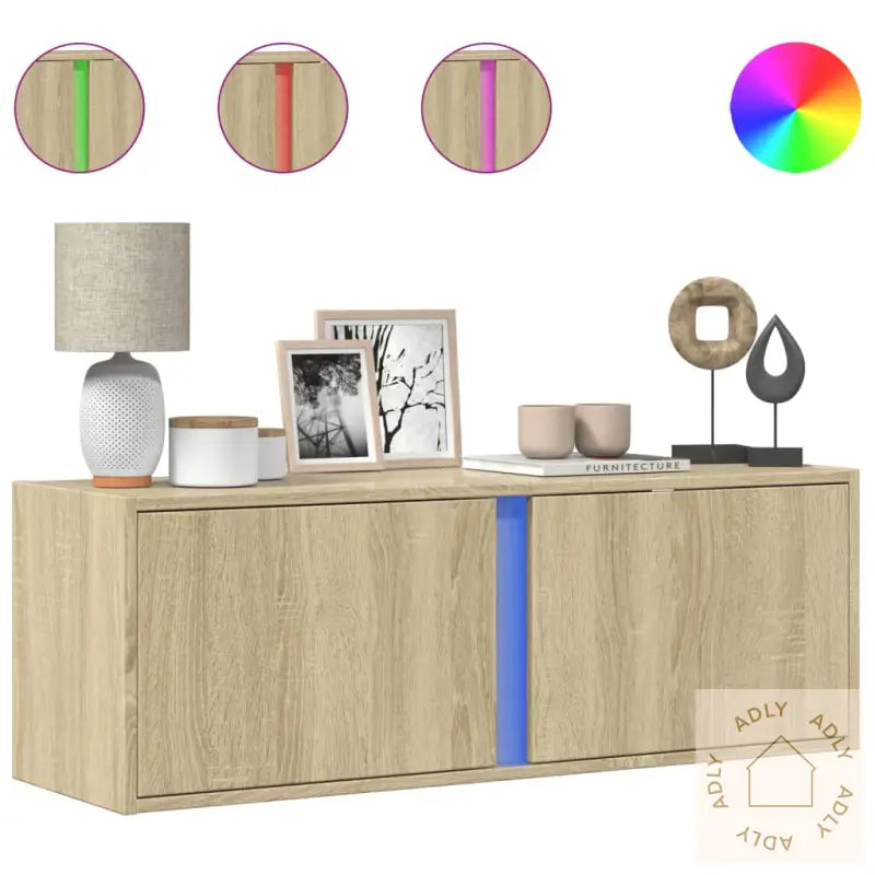 Vegghengt Tv-Benk Med Led Sonoma Eik 100X31X35 Cm