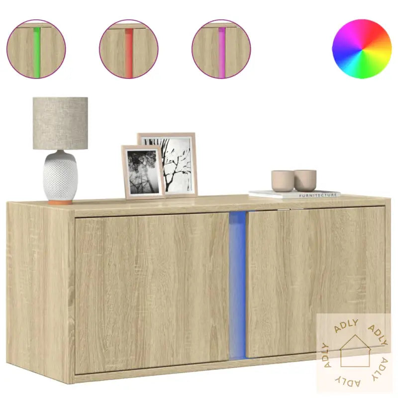 Vegghengt Tv-Benk Med Led Sonoma Eik 80X31X35 Cm