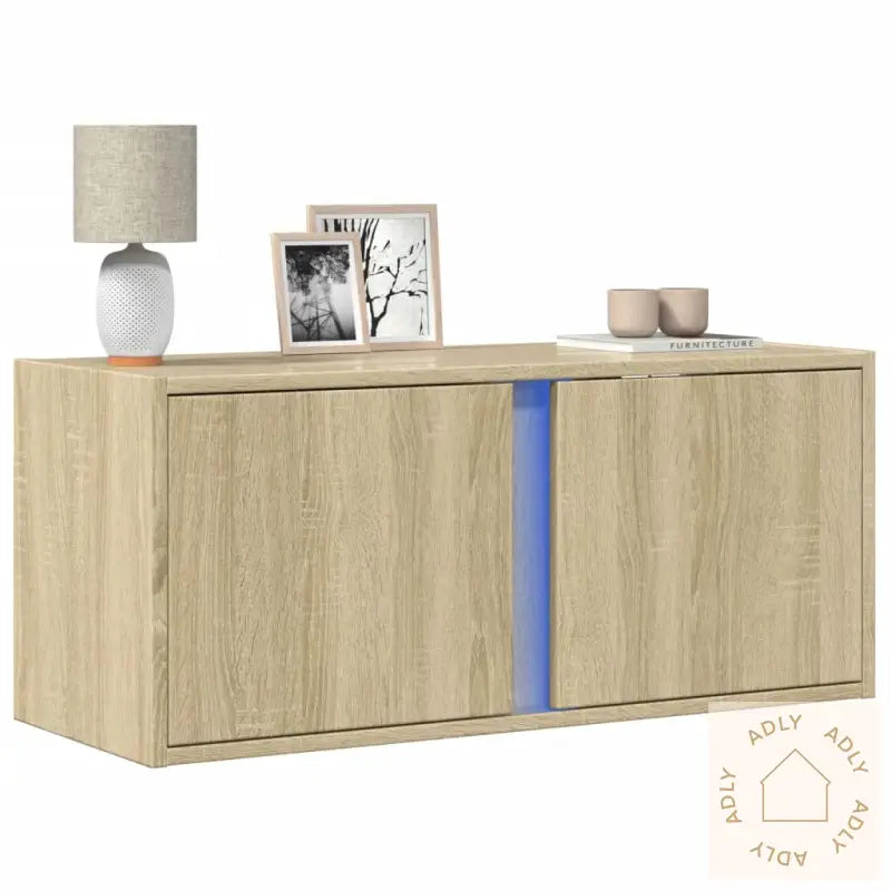 Vegghengt Tv-Benk Med Led Sonoma Eik 80X31X35 Cm