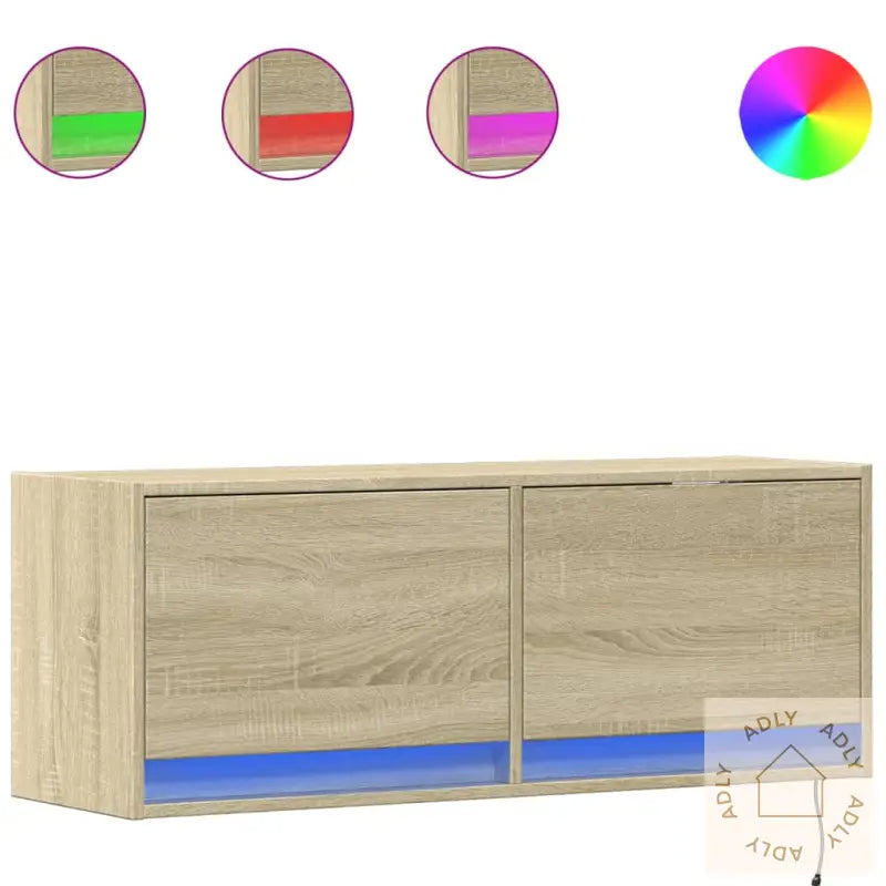 Vegghengt Tv-Benk Med Led Sonoma Eik 100X31X35 Cm