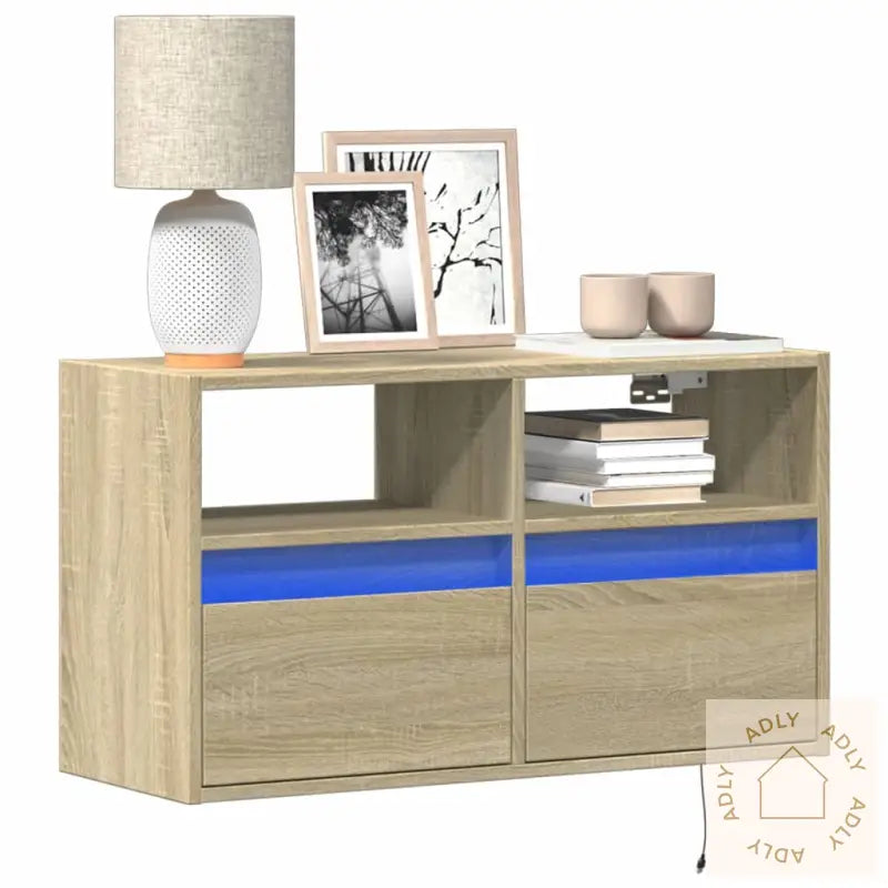 Vegghengt Tv-Benk Med Led Sonoma Eik 80X31X45 Cm