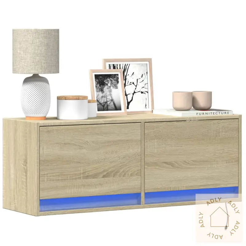 Vegghengt Tv-Benk Med Led Sonoma Eik 100X31X35 Cm