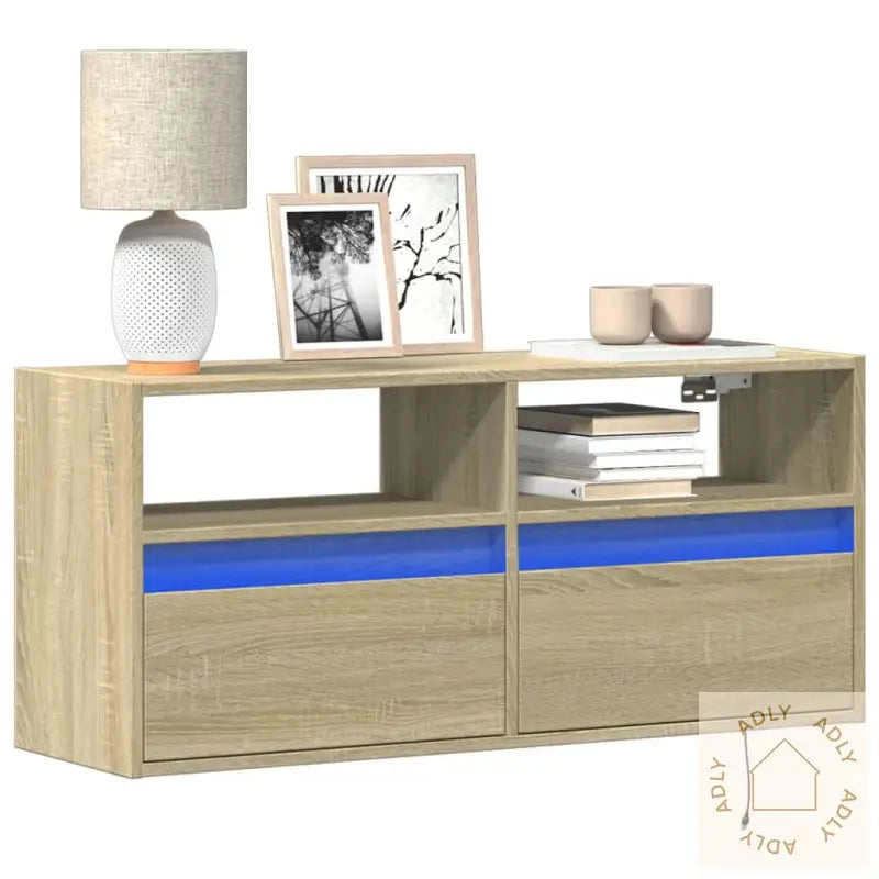Vegghengt Tv-Benk Med Led Sonoma Eik 100X31X45 Cm