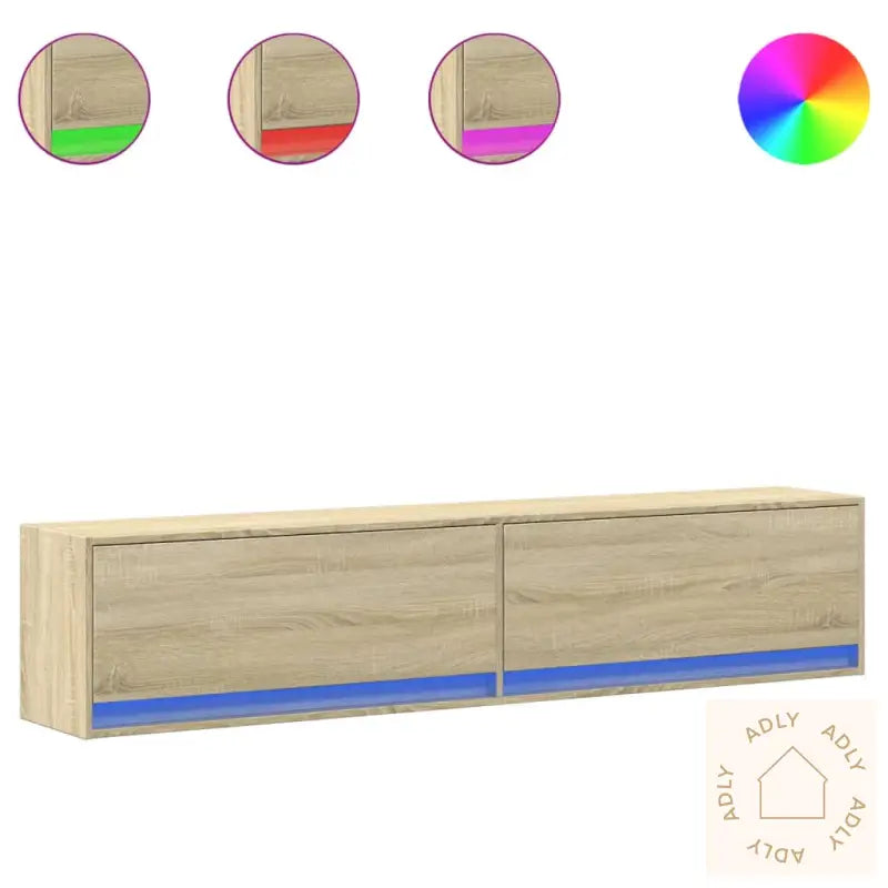 Vegghengt Tv-Benk Med Led Sonoma Eik 180X31X38 Cm