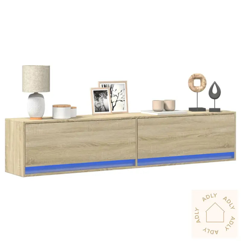 Vegghengt Tv-Benk Med Led Sonoma Eik 180X31X38 Cm